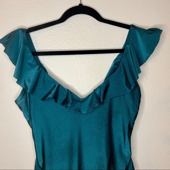 Tahari peacock teal ruffle one piece bikini small - Picture 2 of 10